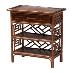 bali & pari Tahlia Marbled Tortoise Natural Rattan Console Table - Handcrafted Wicker Accent Table with Coastal Boho Style